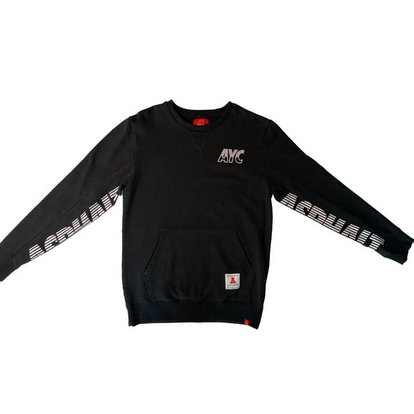 AYC Asphalt Yacht Club Crewneck Sleeve Spell Out Sweatshirt Black Men’s Sz. S - Picture 1 of 7